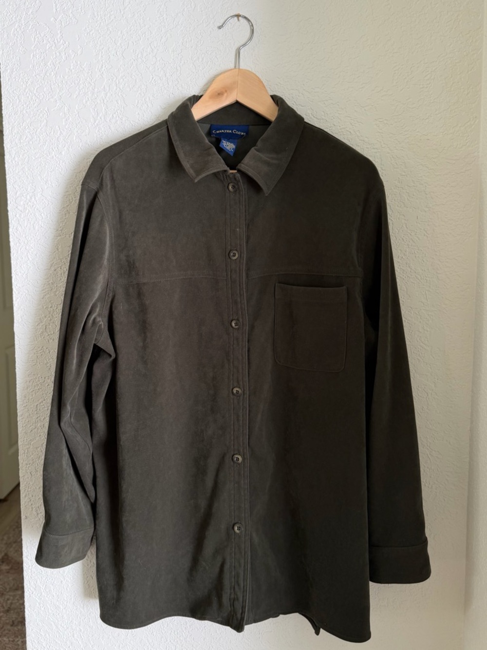 Charter Club Dark Olive Green Brown Button-Up Shirt Jacket